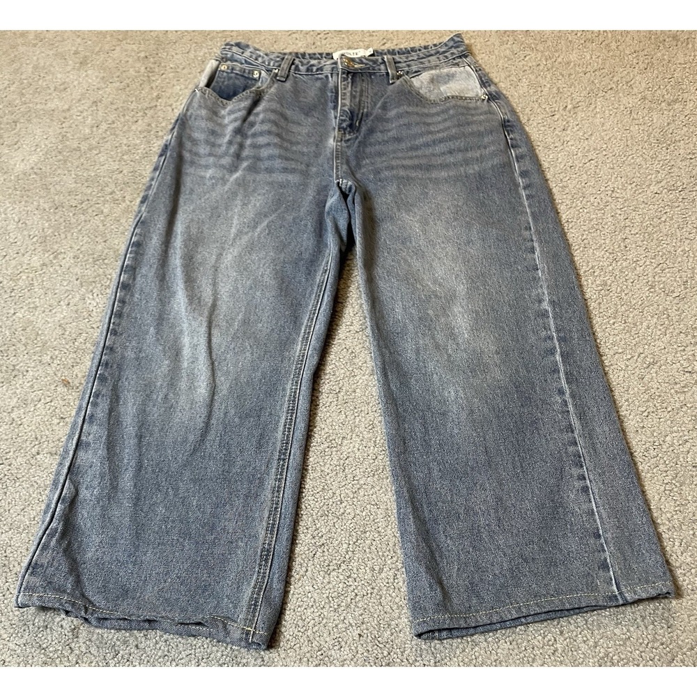 HDLTE Wide Leg Baggy Jeans Women's M Blue Denim High Rise Country Boho Grunge